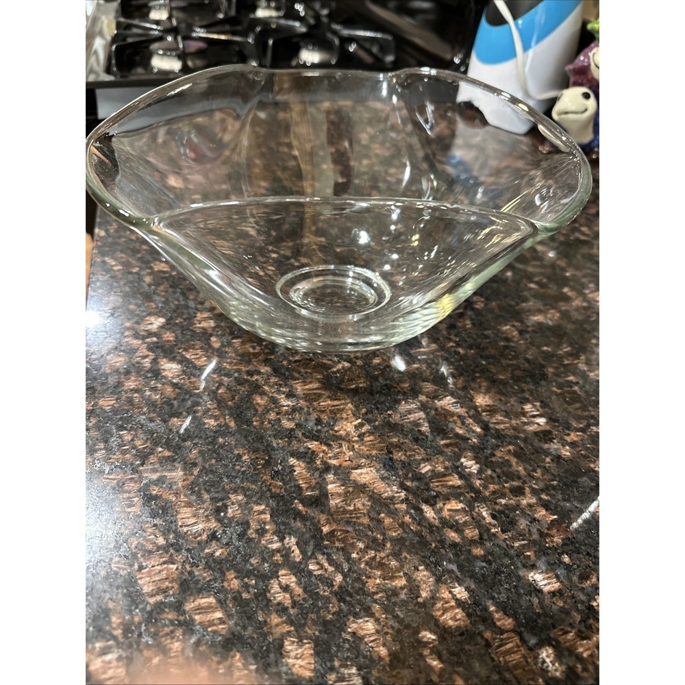 Hand Blown Glass Centerpiece Bowl Clear Abstract MCM 9.5in Made in USA